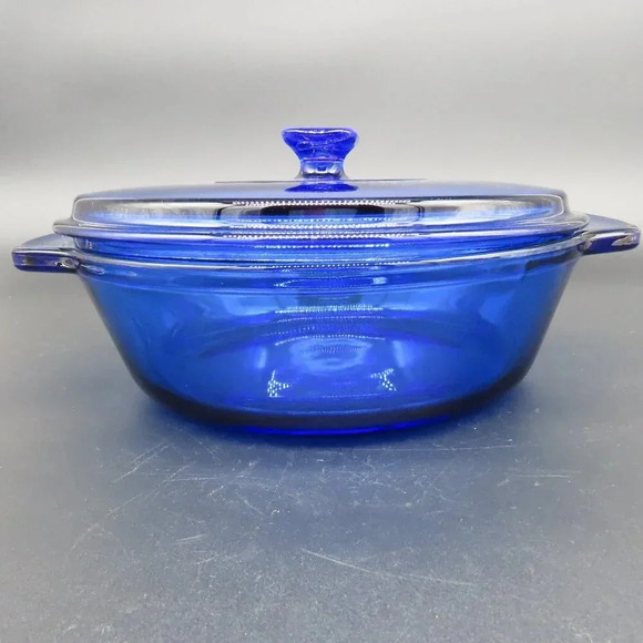 Anchor Hocking Other - Cobalt Blue Vintage 2 QT Anchor Ovenware Covered Casserole Dish W Handles & Lid